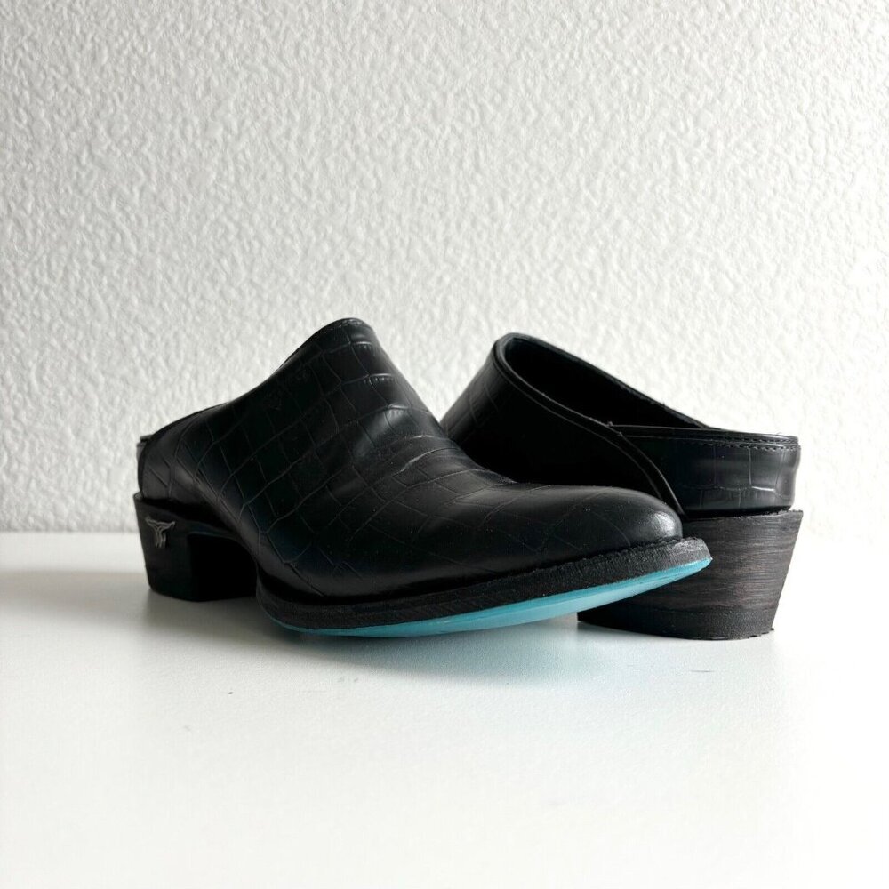 Lane Womens Plain Jane Mule Leather Western Clog Shoes Black Size 7.5